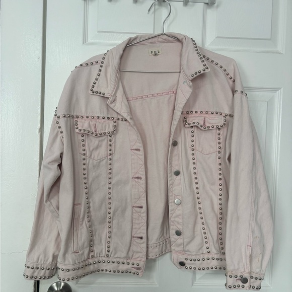Light Pink Studded Denim Jacket - Picture 3 of 7